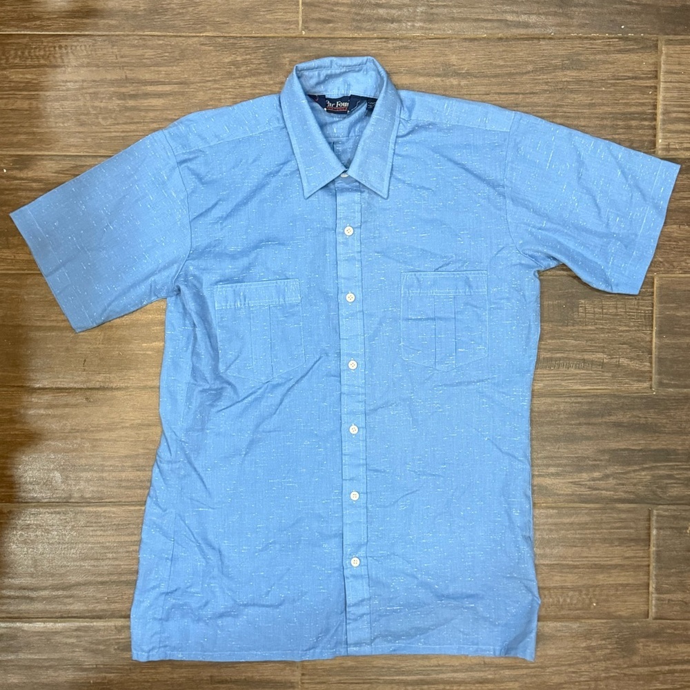 VINTAGE 90s Par Four Sportswear Blue Specks Short Sleeve Button Up M Workwear